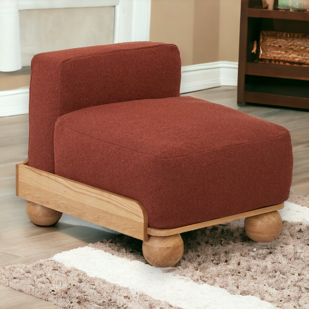 Batson Oak Wood & Velvet 1 Seater Sofa Red