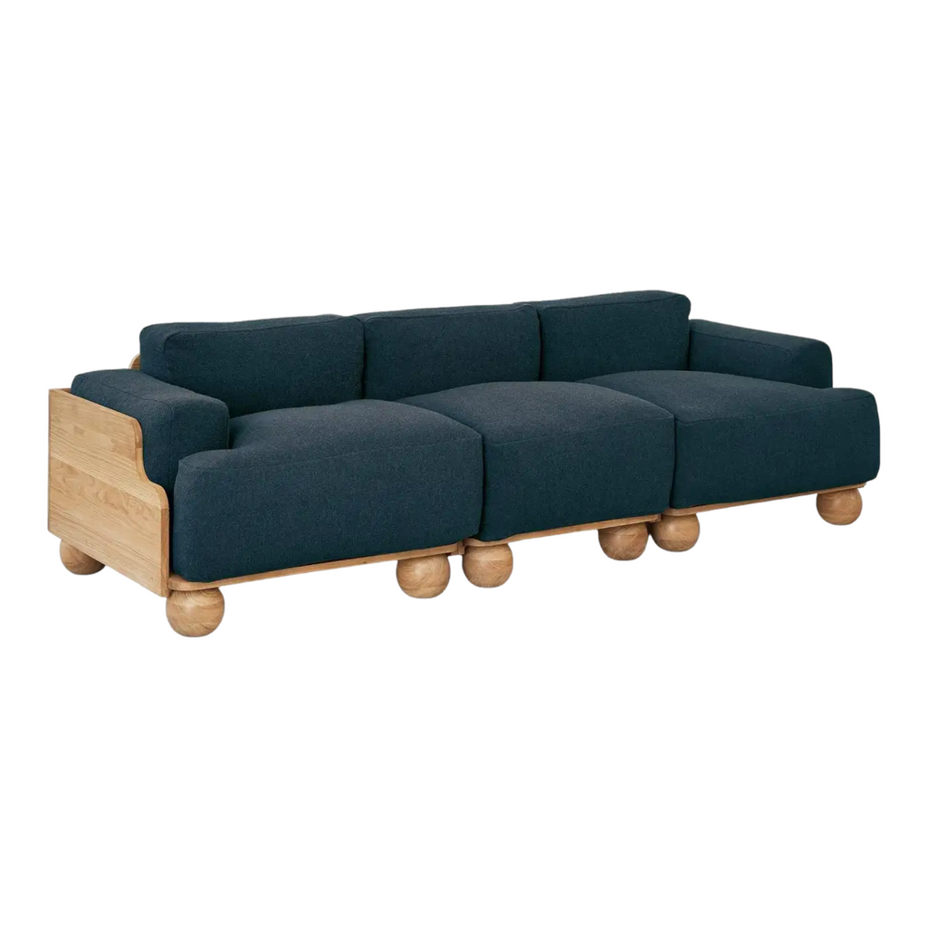 Nismaaya Batson Oak Wood 3 Seater Sofa Blue