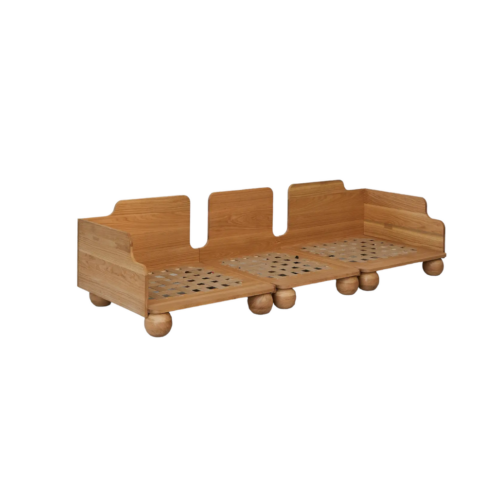 Batson Oak Wood & Velvet 3 Seater Sofa Dark Green