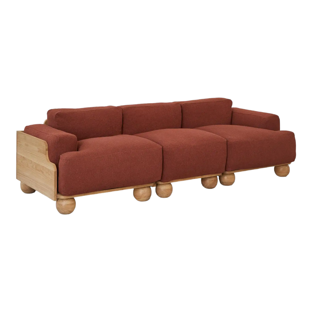 Nismaaya Batson Oak Wood 3 Seater Sofa Red