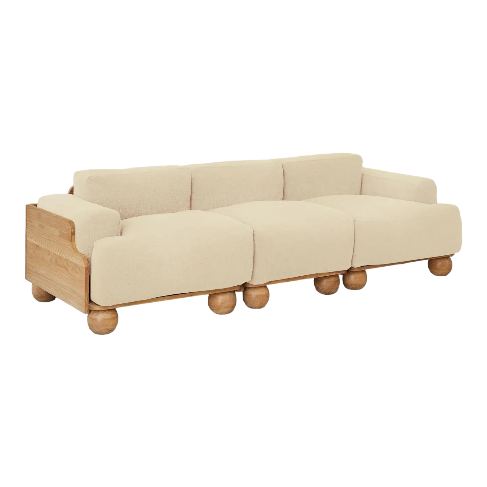 Batson Oak Wood 3 Seater Sofa Skin White
