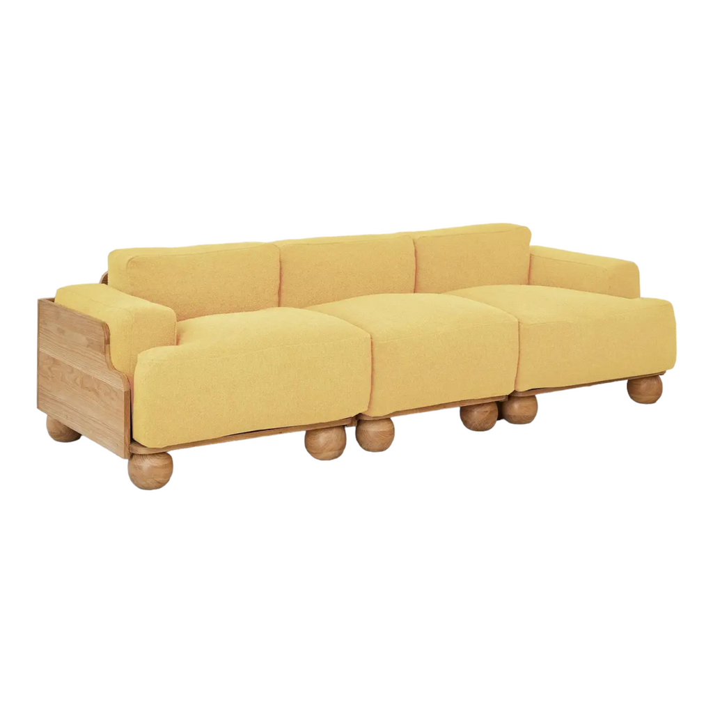 Nismaaya Batson Oak Wood 3 Seater Sofa Yellow