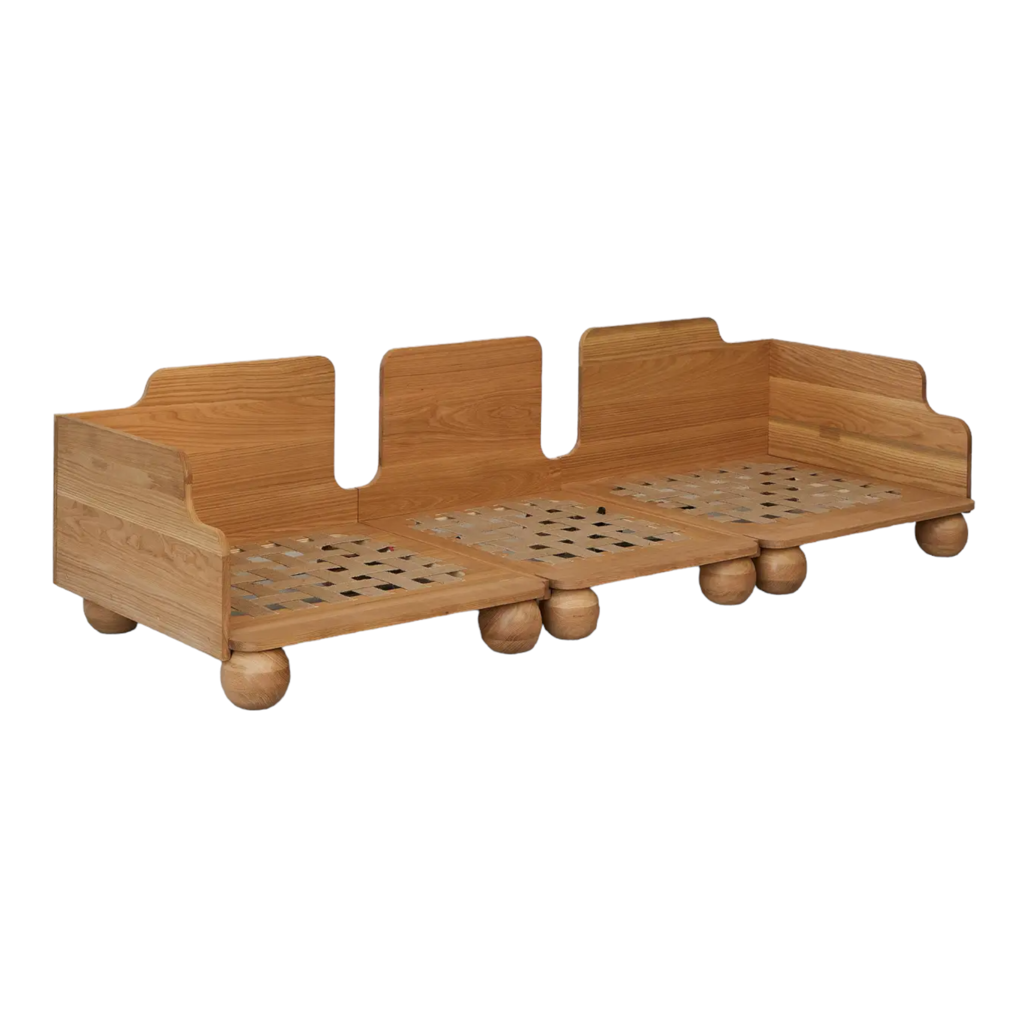 Nismaaya Batson Oak Wood 3 Seater Sofa Yellow