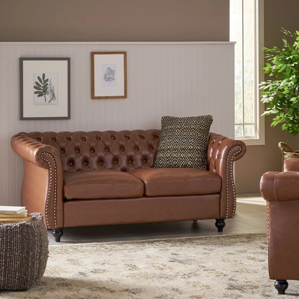 Nismaaya Cammie Chester 2 Seater Leather Sofa
