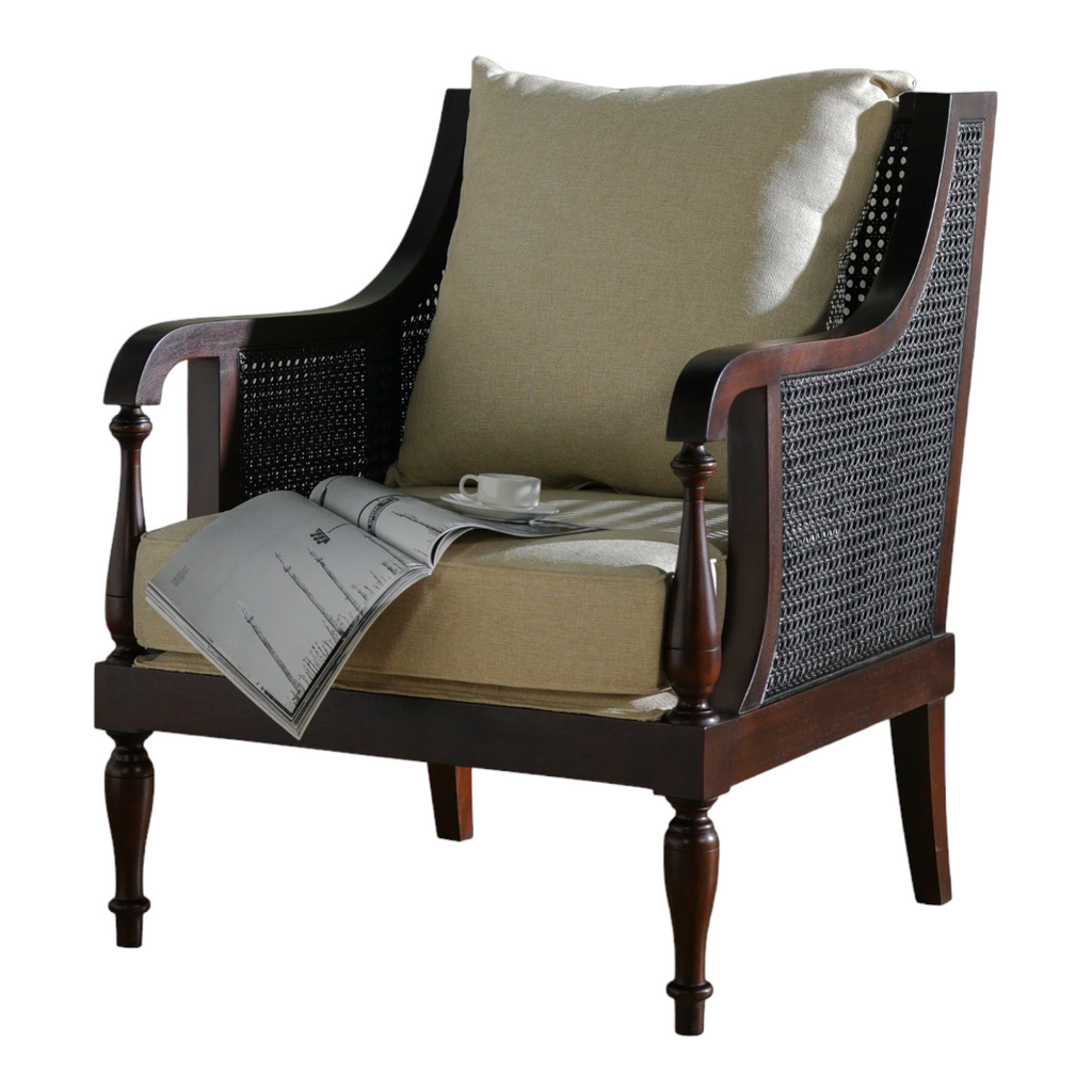 Dustin 1 Seater Teak Wood Rattan Sofa