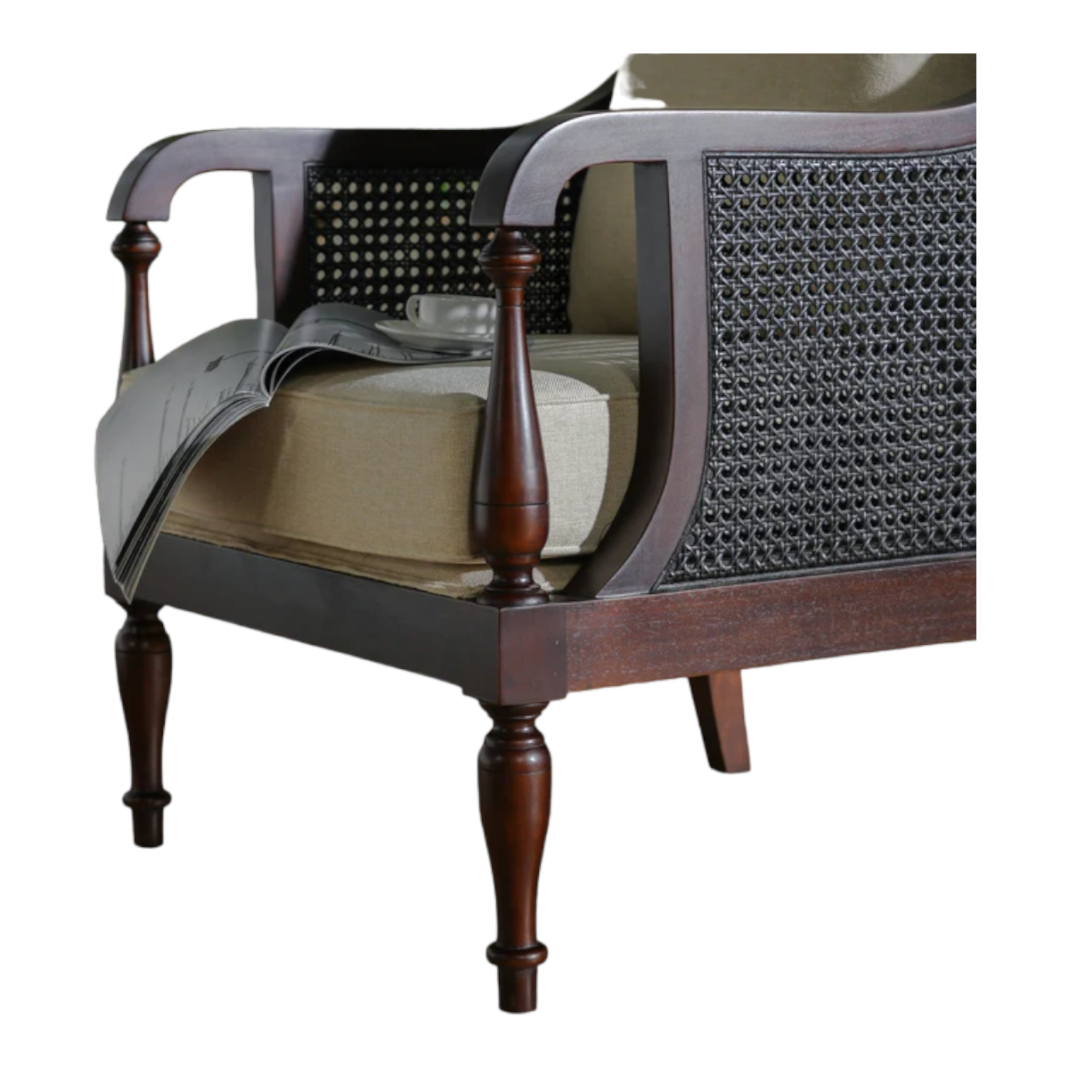 Dustin 1 Seater Teak Wood Rattan Sofa