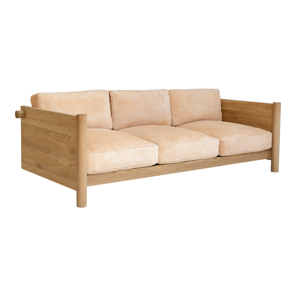 Fabian 3 Seater Oak Wood & Velvet Sofa
