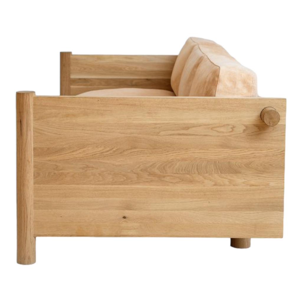 Fabian 3 Seater Oak Wood & Velvet Sofa