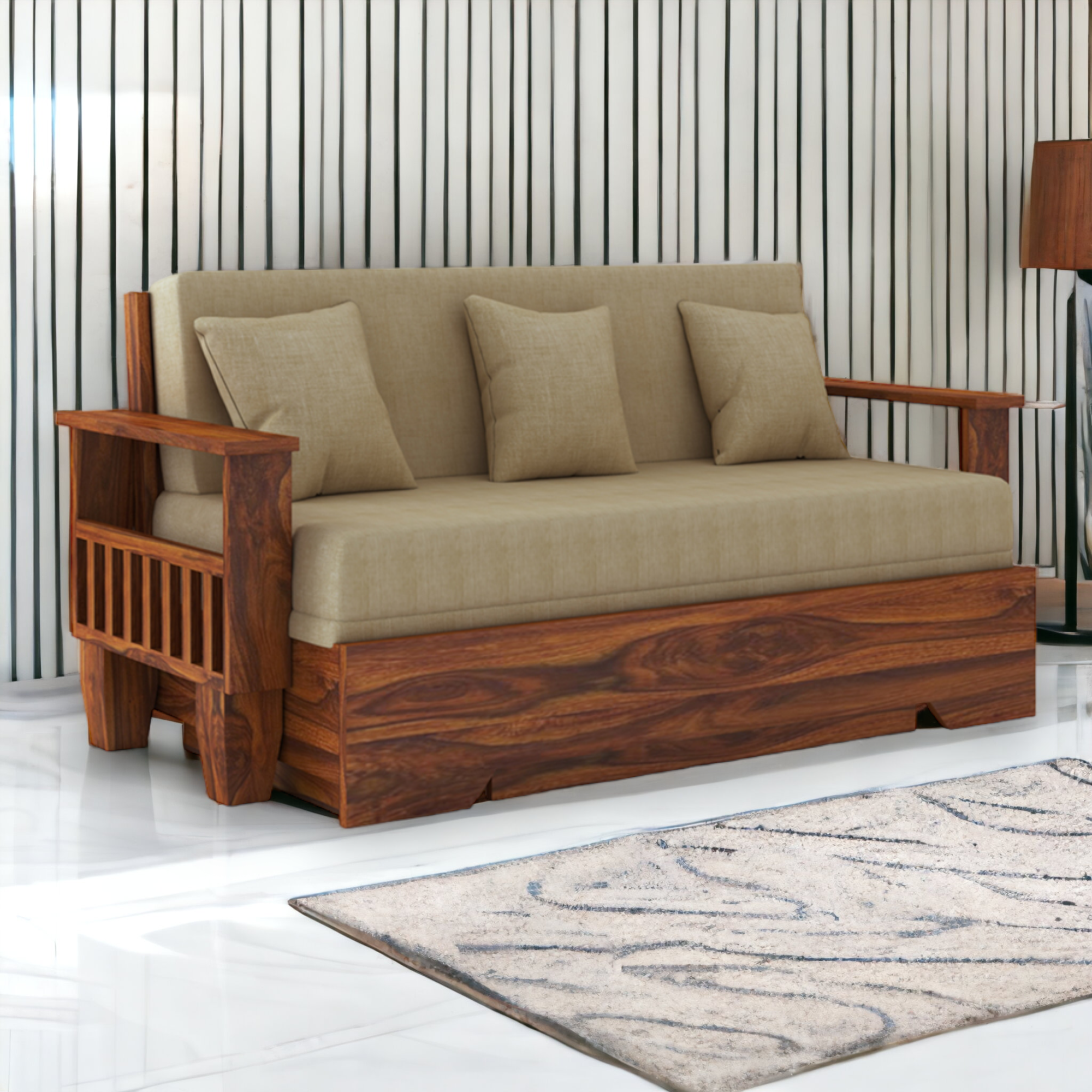 TrendiRest 3 Seater Sofa Cum Bed Sheesham Wood