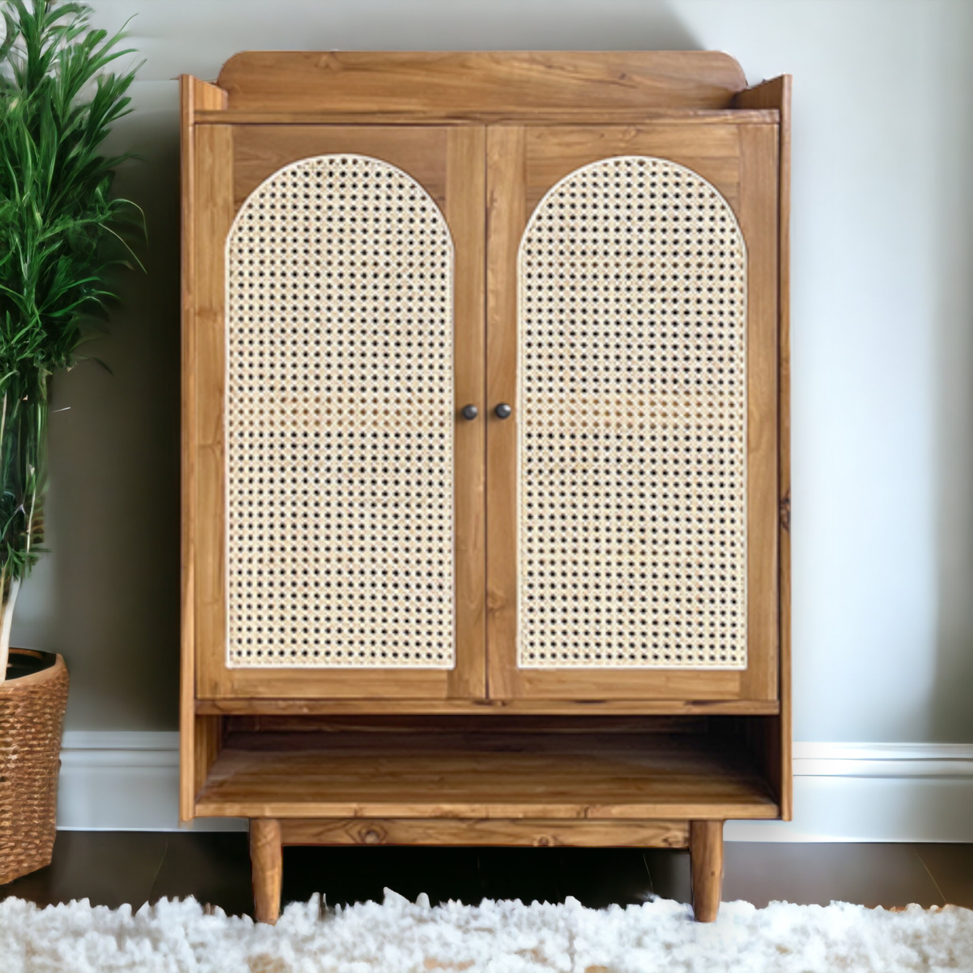 Mahsa Cane Shoe Rack Teak Wood & Cane