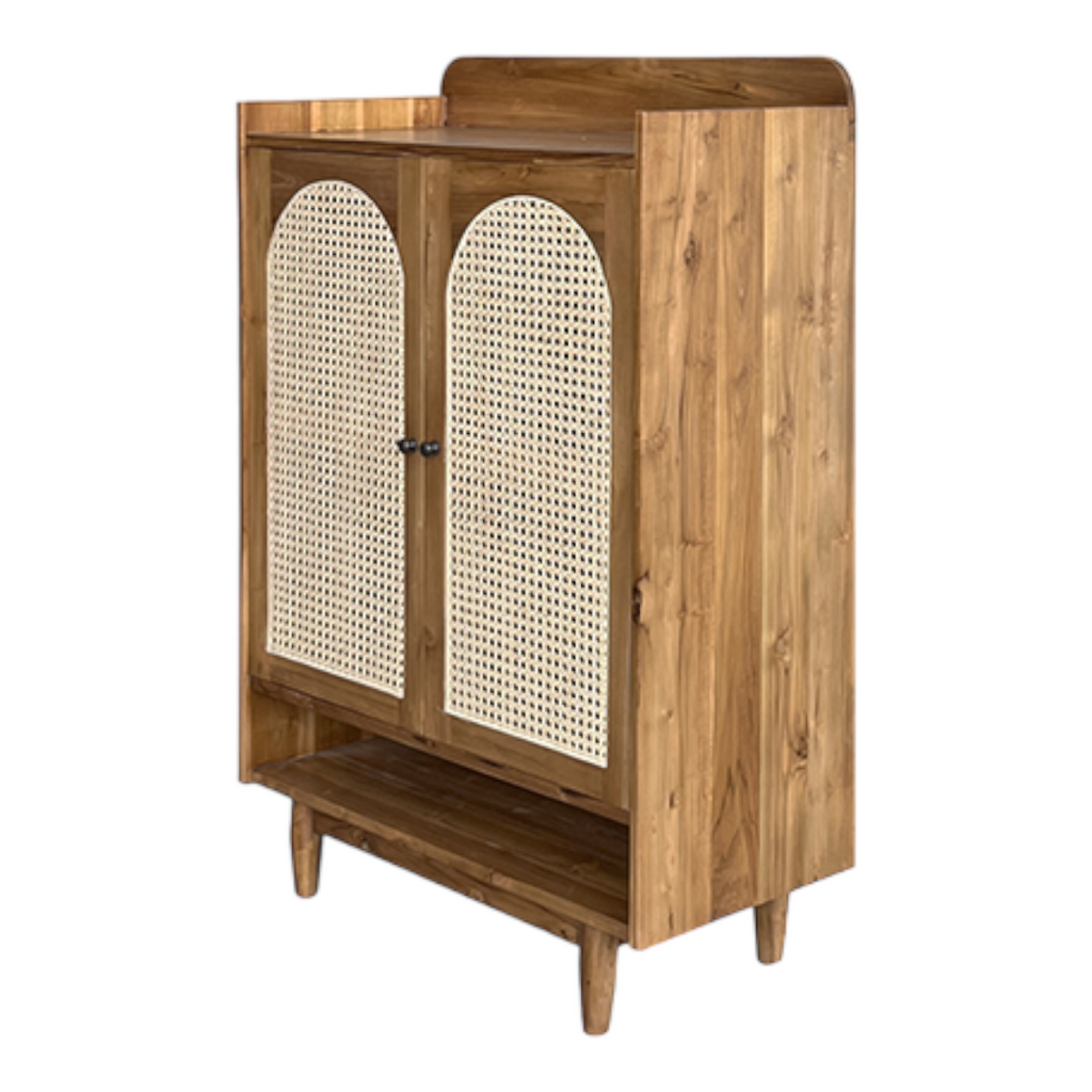 Mahsa Cane Shoe Rack Teak Wood & Cane