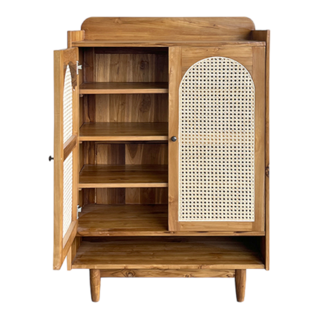 Mahsa Cane Shoe Rack Teak Wood & Cane