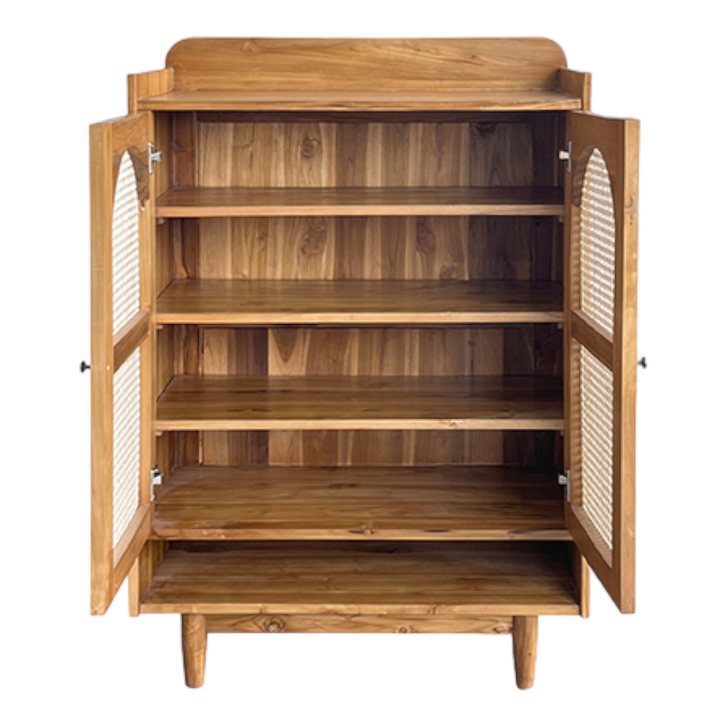 Mahsa Cane Shoe Rack Teak Wood & Cane