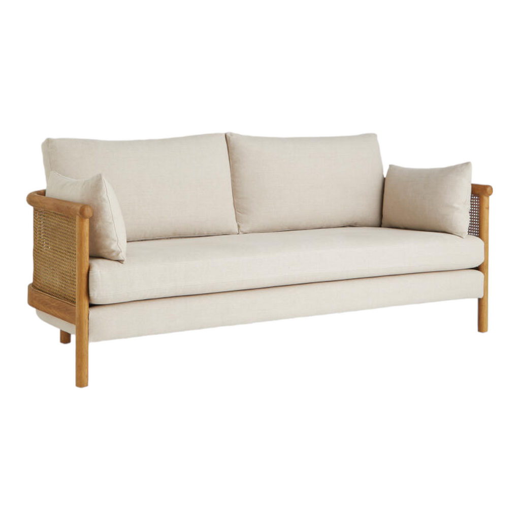 Manora 3 Seater Oak Wood & Rattan Sofa