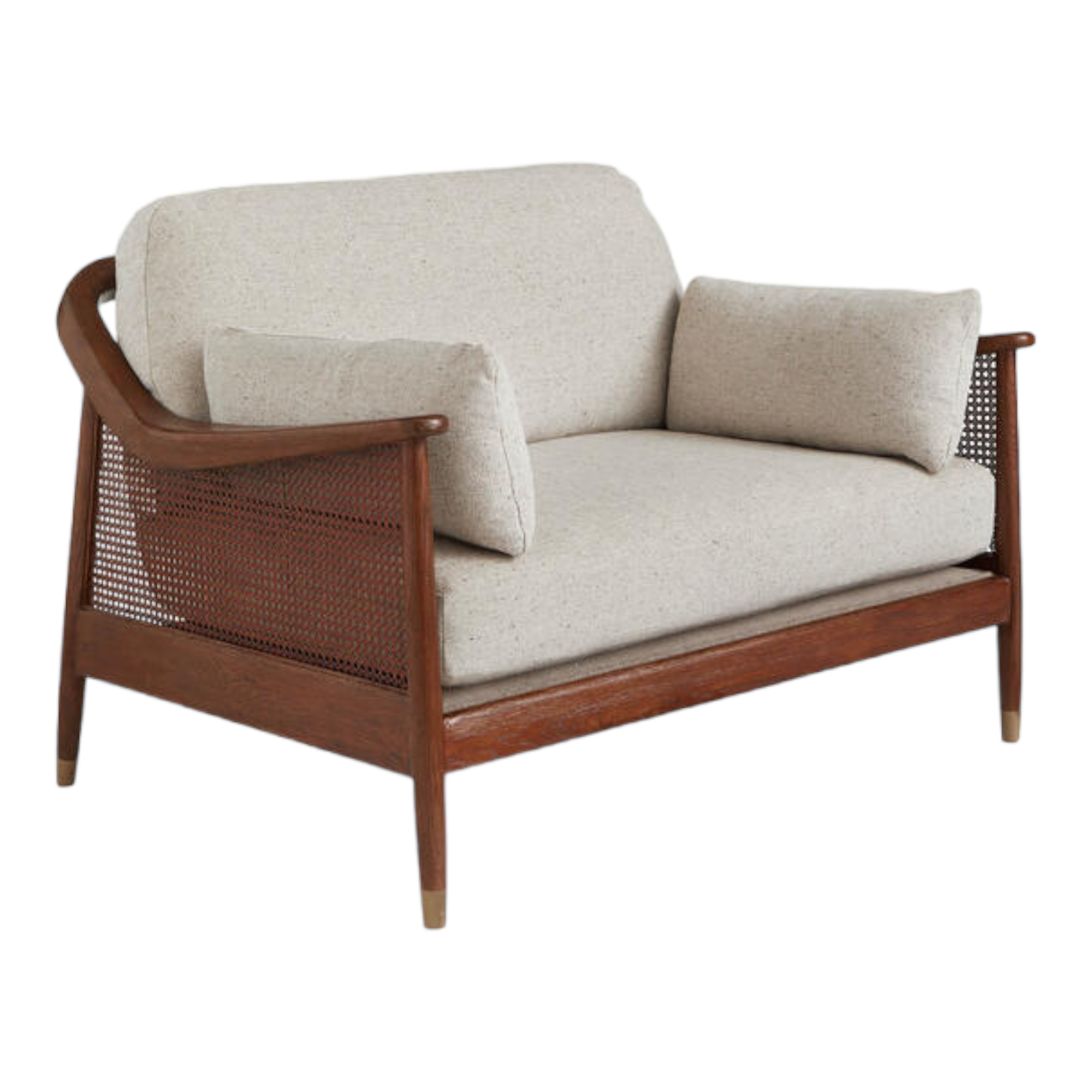 Marika 1 Seater Teak Wood & Rattan, Antique Brass Sofa