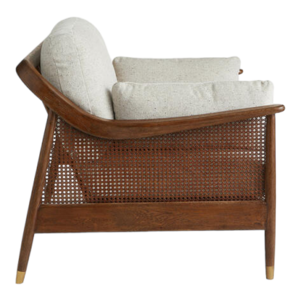 Marika 1 Seater Teak Wood & Rattan, Antique Brass Sofa