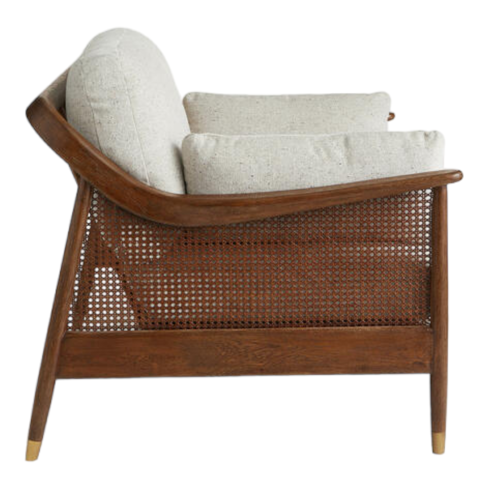 Marika 1 Seater Teak Wood & Rattan, Antique Brass Sofa