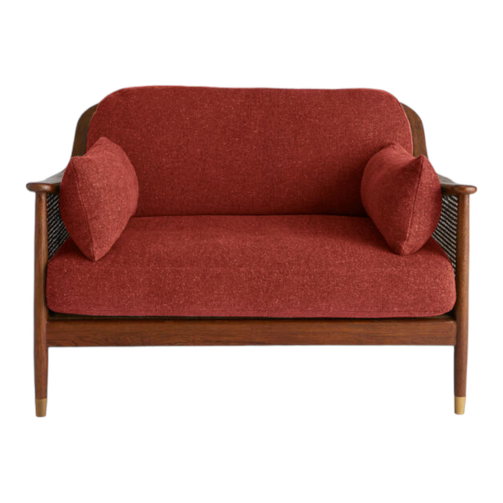 Marika 1 Seater Teak Wood & Rattan, Antique Brass Sofa