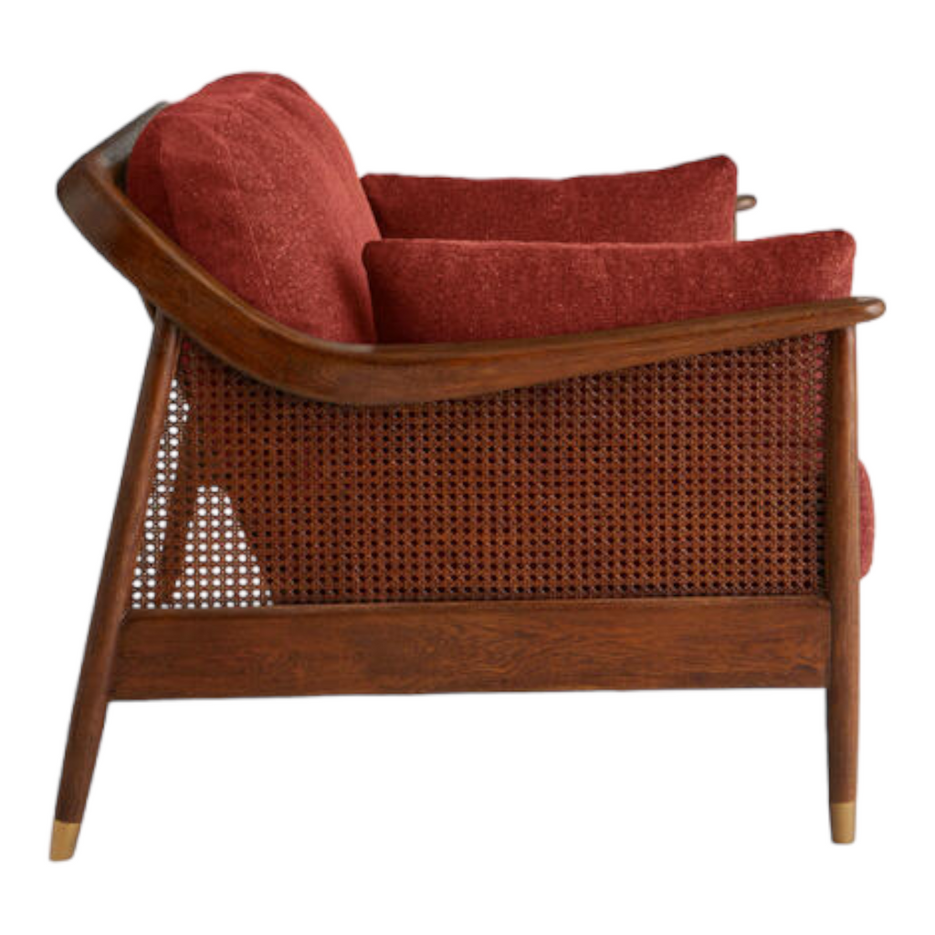 Marika 1 Seater Teak Wood & Rattan, Antique Brass Sofa
