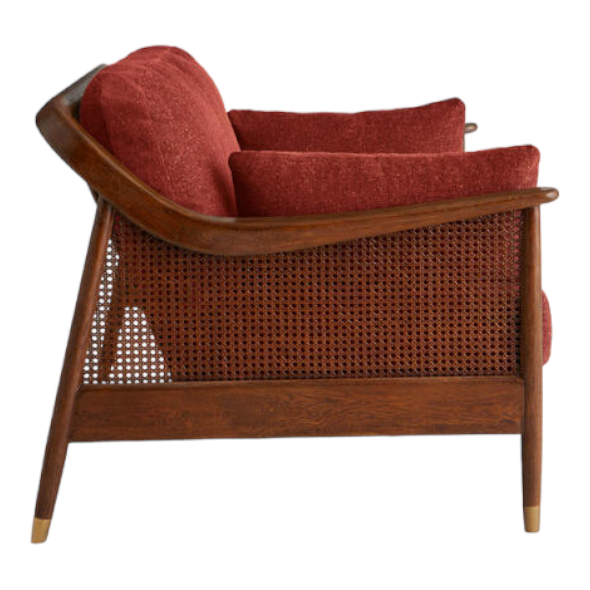 Marika 1 Seater Teak Wood & Rattan, Antique Brass Sofa