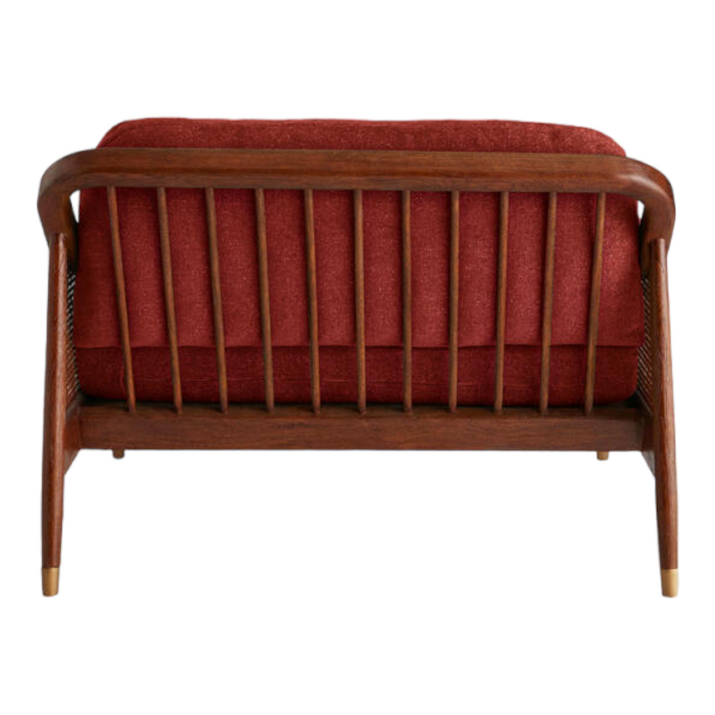 Marika 1 Seater Teak Wood & Rattan, Antique Brass Sofa