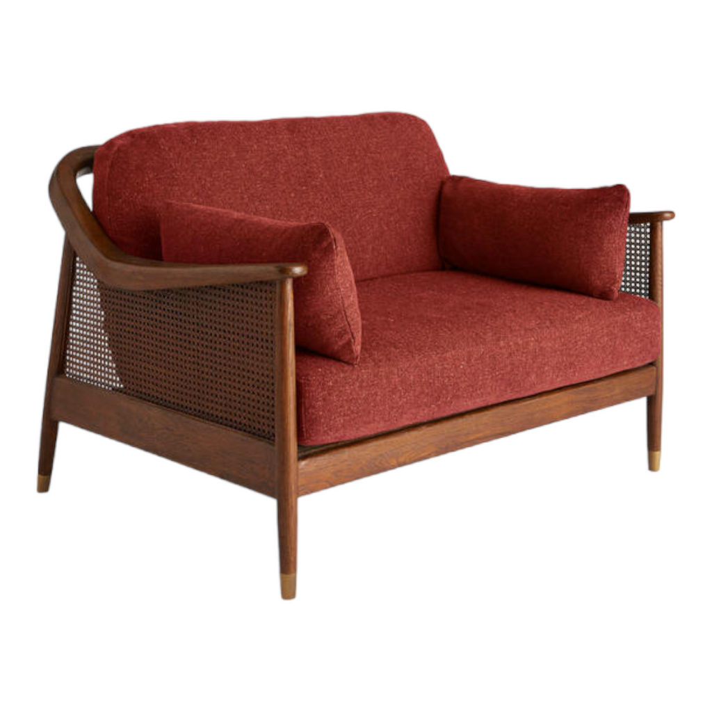 Marika 1 Seater Teak Wood & Rattan, Antique Brass Sofa