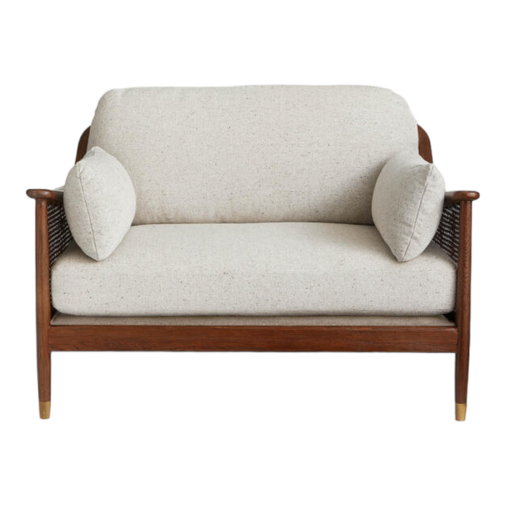 Marika 1 Seater Teak Wood & Rattan, Antique Brass Sofa