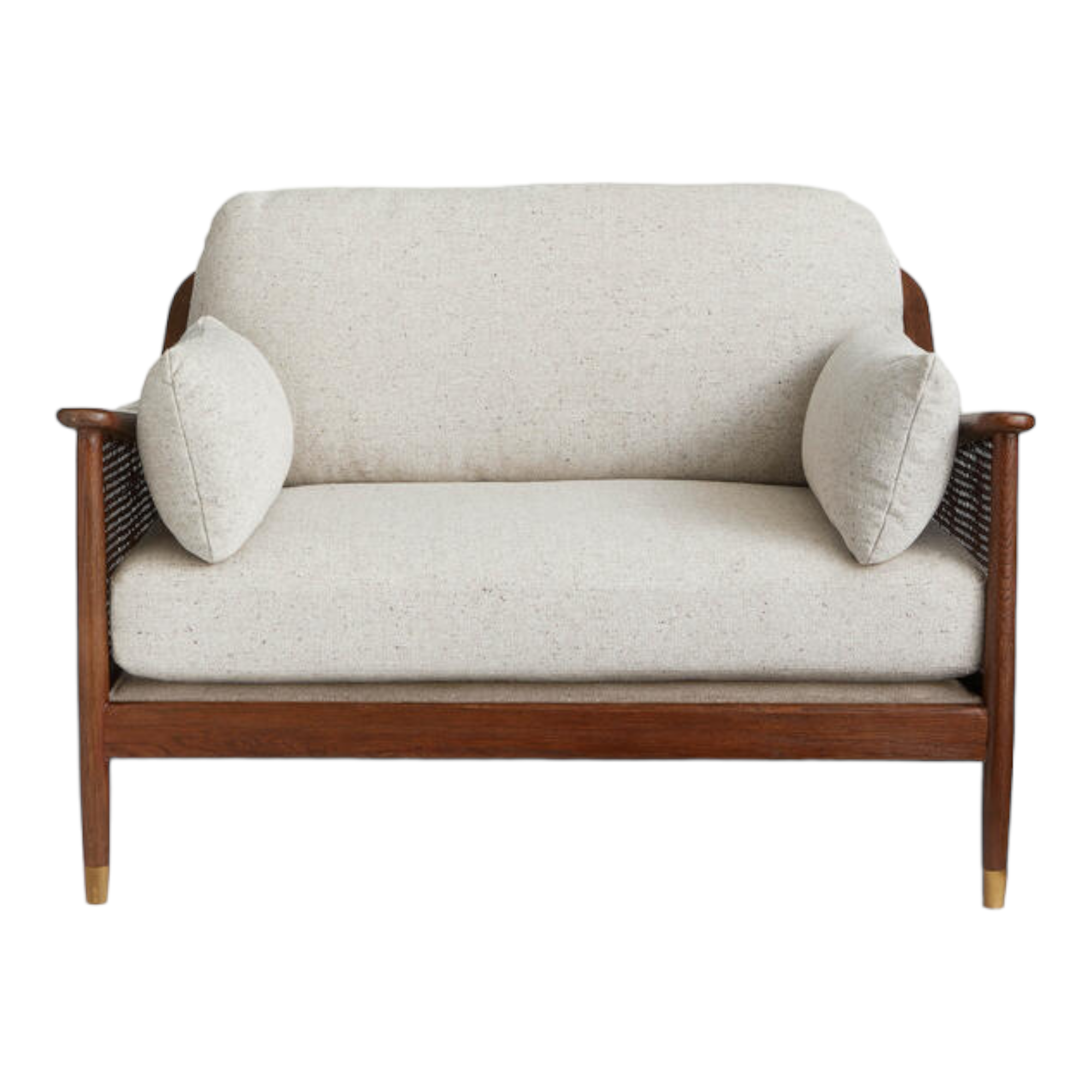 Marika 1 Seater Teak Wood & Rattan, Antique Brass Sofa