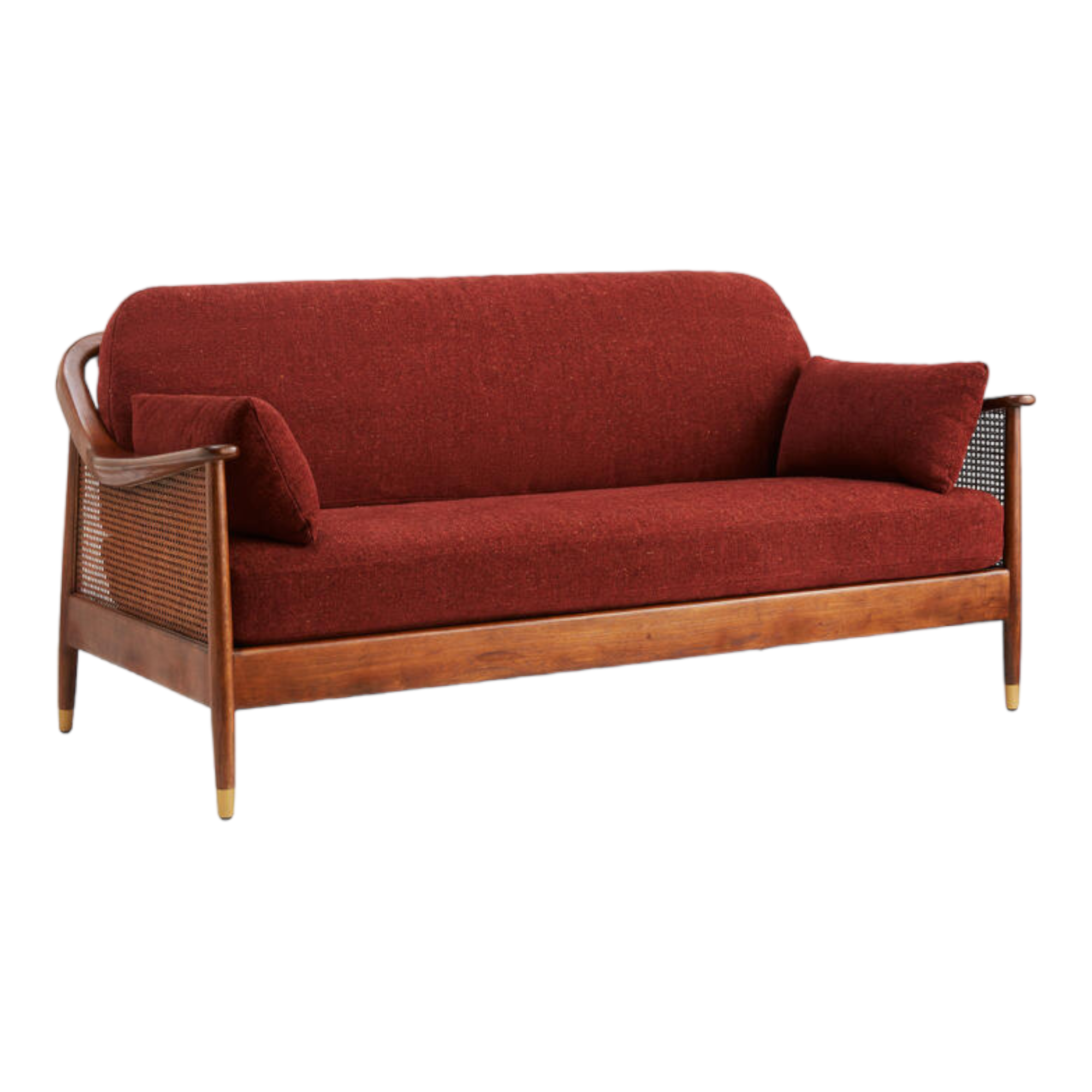 Marika 3 Seater Teak Wood & Rattan, Antique Brass Sofa