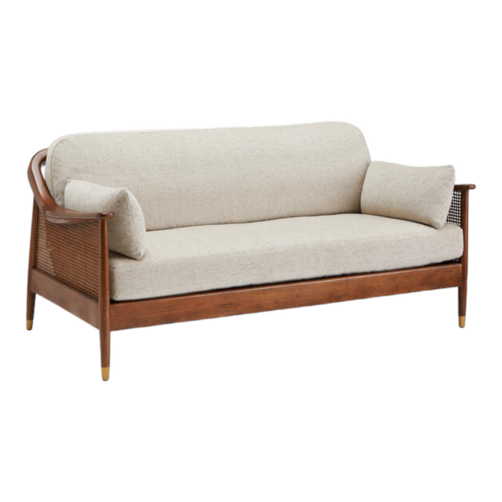 Marika 3 Seater Teak Wood & Rattan, Antique Brass Sofa