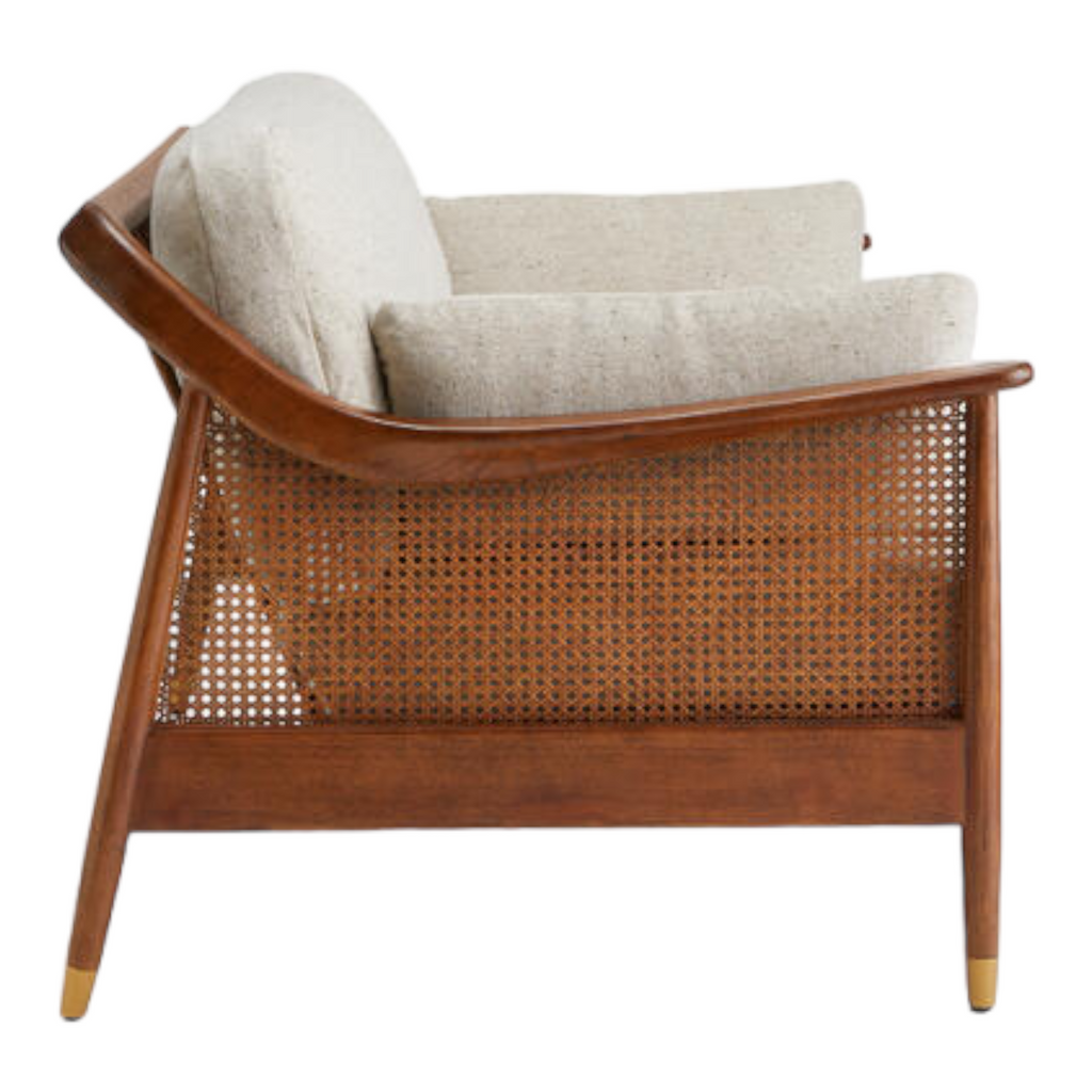 Marika 3 Seater Teak Wood & Rattan, Antique Brass Sofa