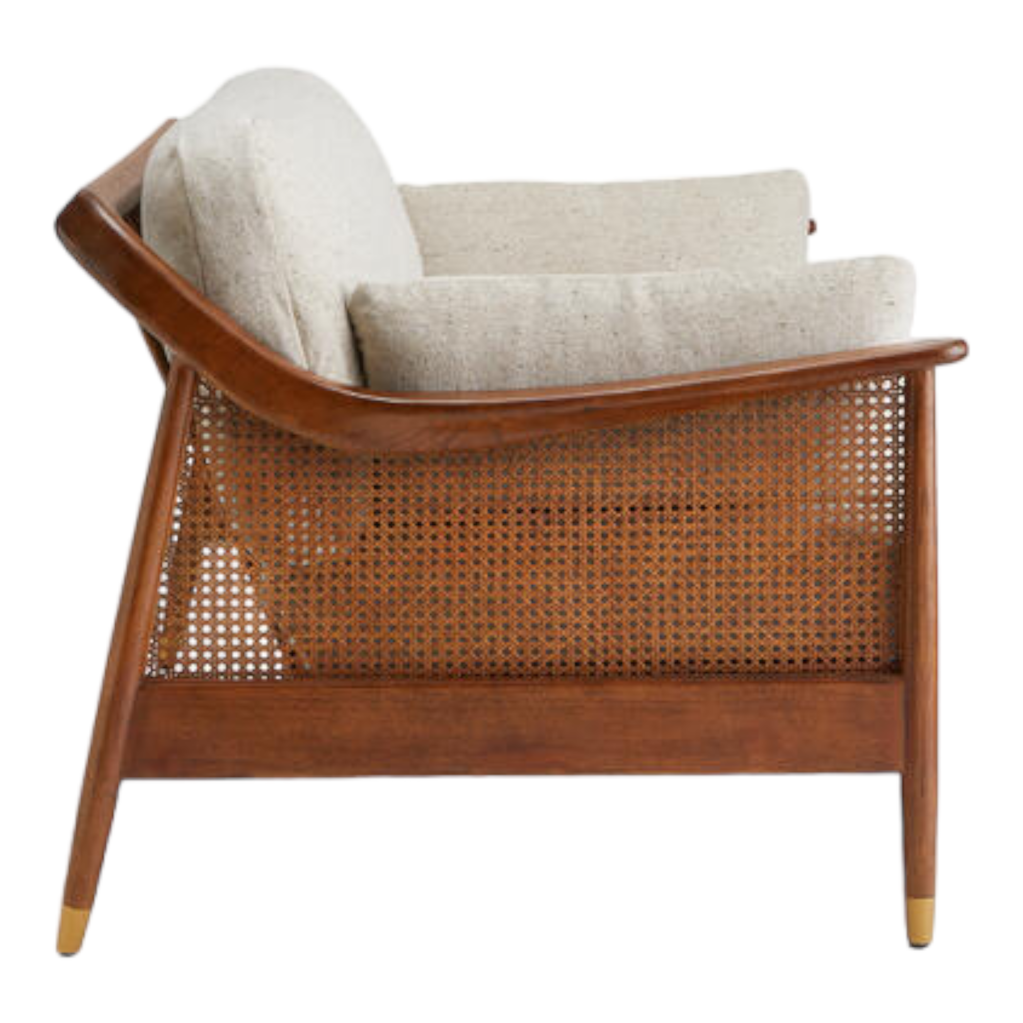 Marika 3 Seater Teak Wood & Rattan, Antique Brass Sofa
