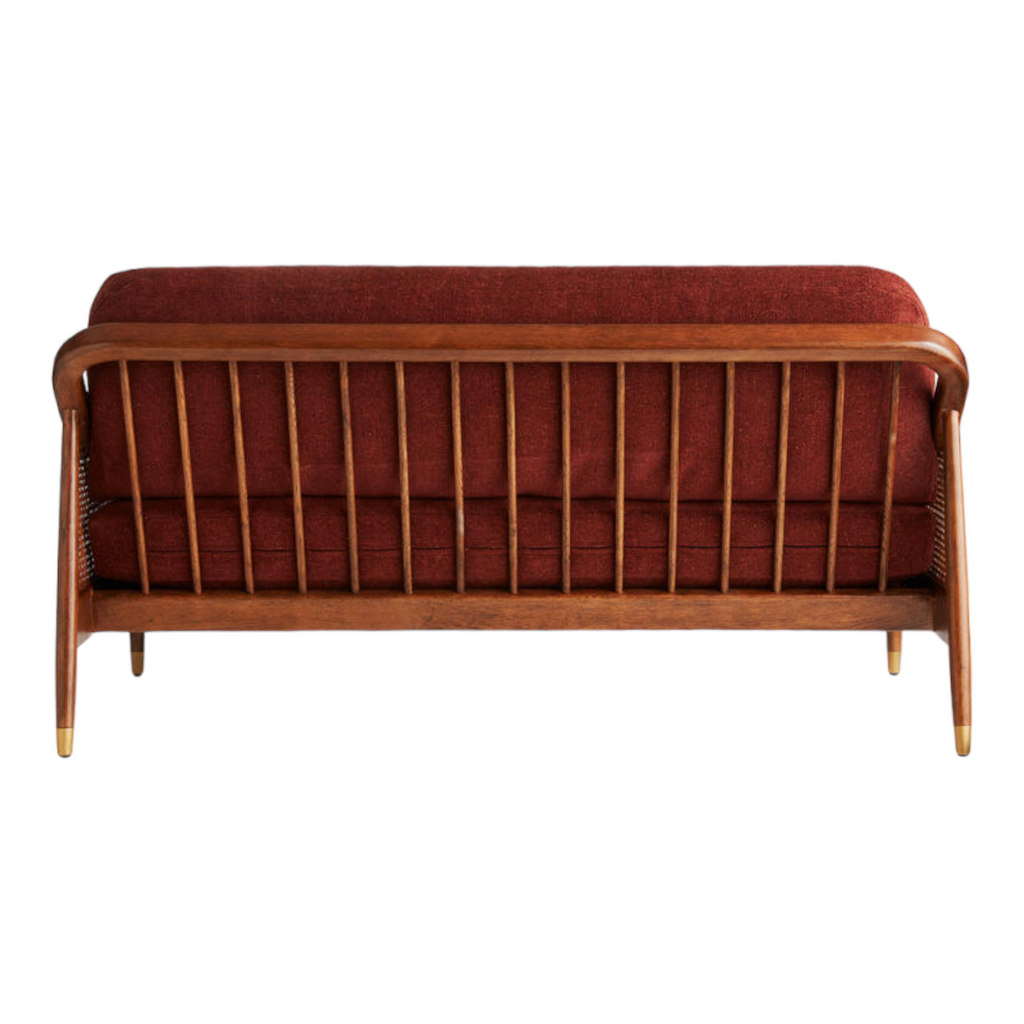 Marika 3 Seater Teak Wood & Rattan, Antique Brass Sofa