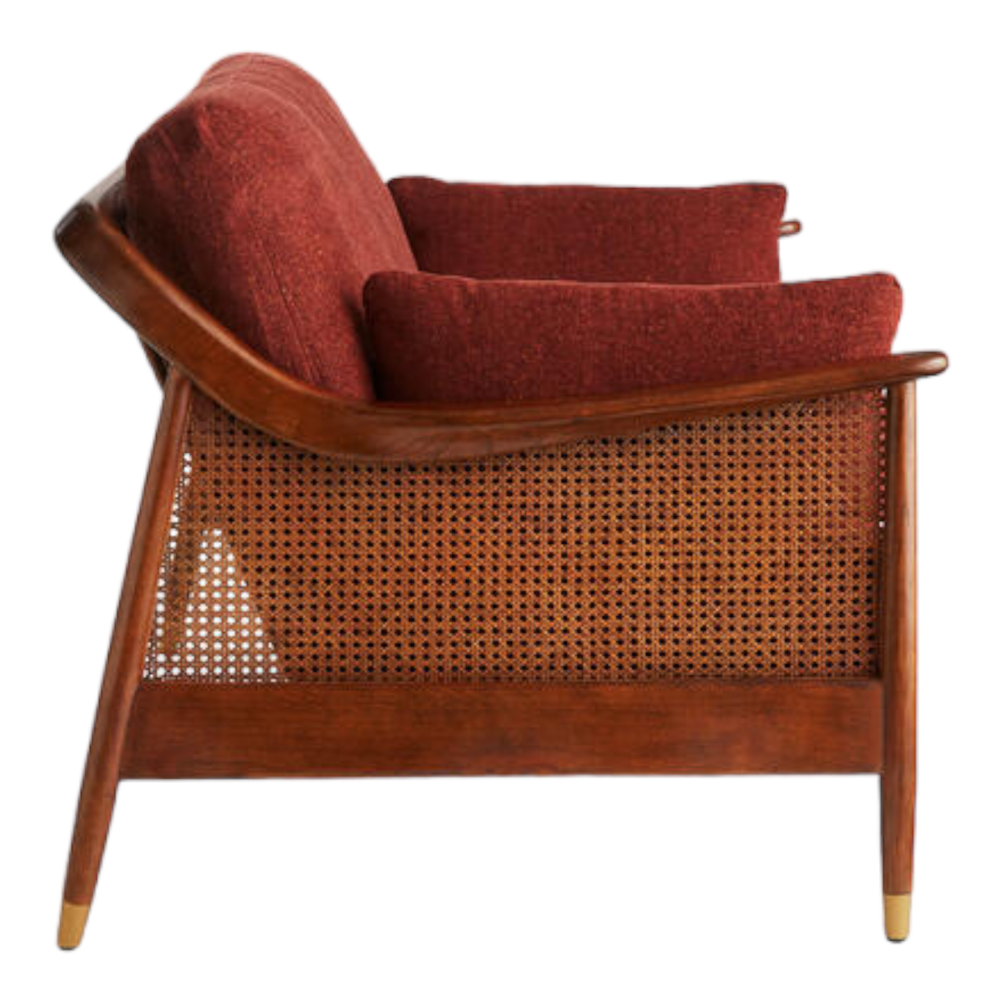 Marika 3 Seater Teak Wood & Rattan, Antique Brass Sofa