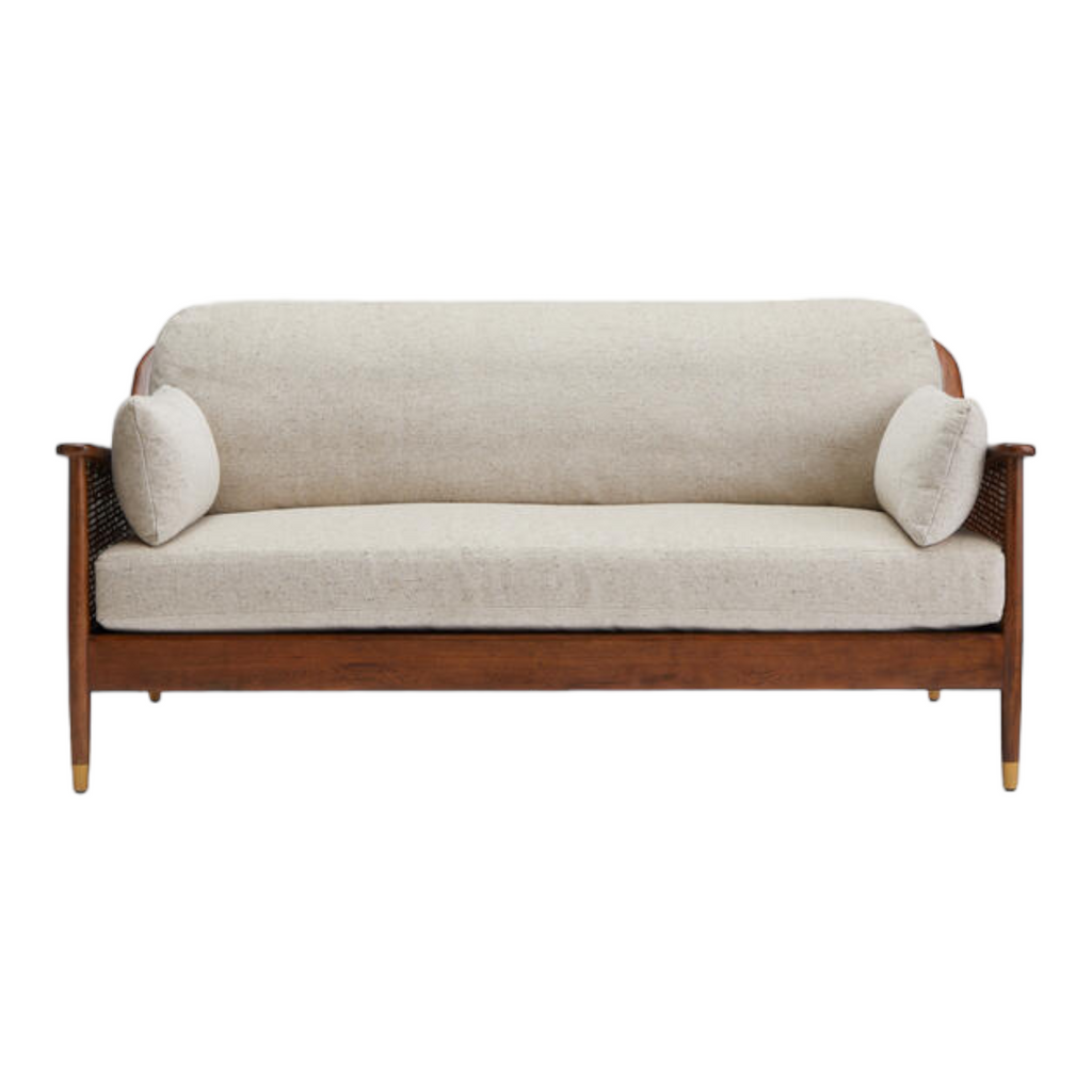 Marika 3 Seater Teak Wood & Rattan, Antique Brass Sofa
