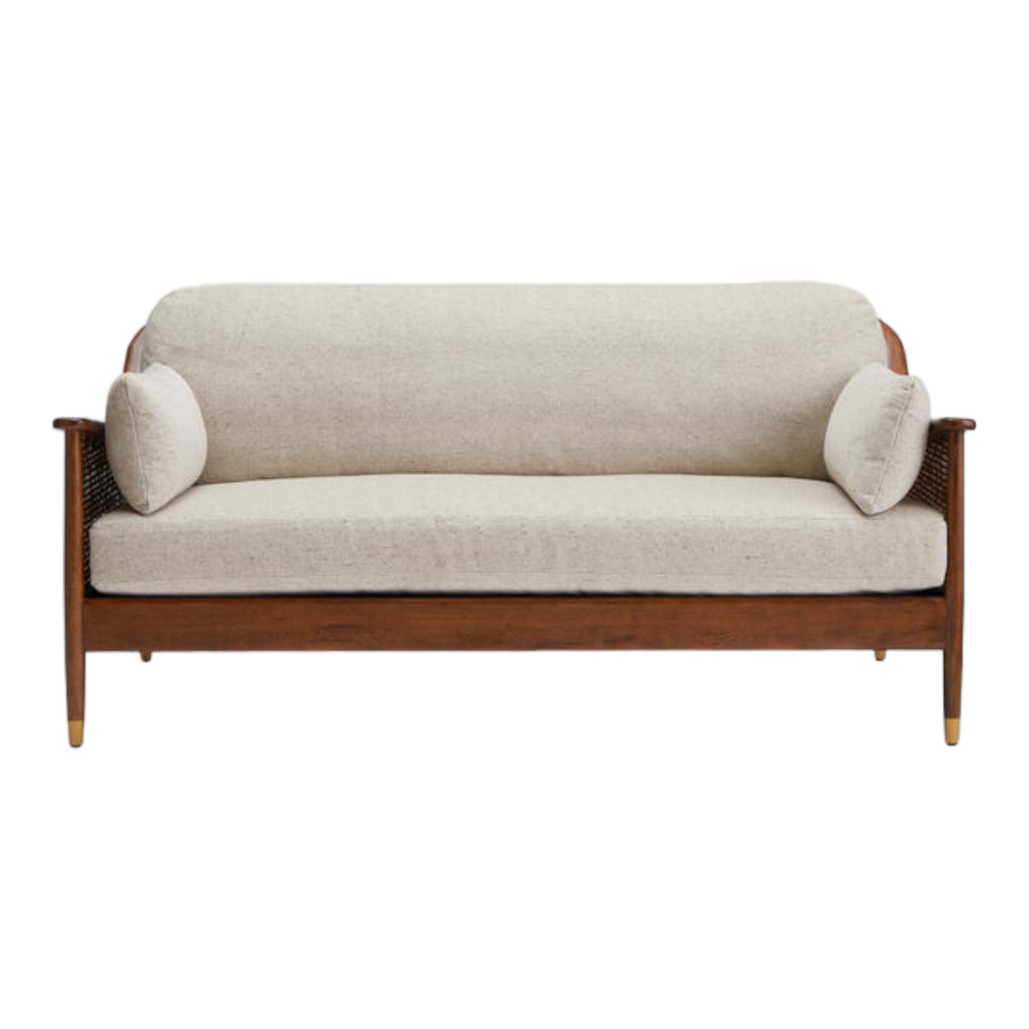 Marika 3 Seater Teak Wood & Rattan, Antique Brass Sofa