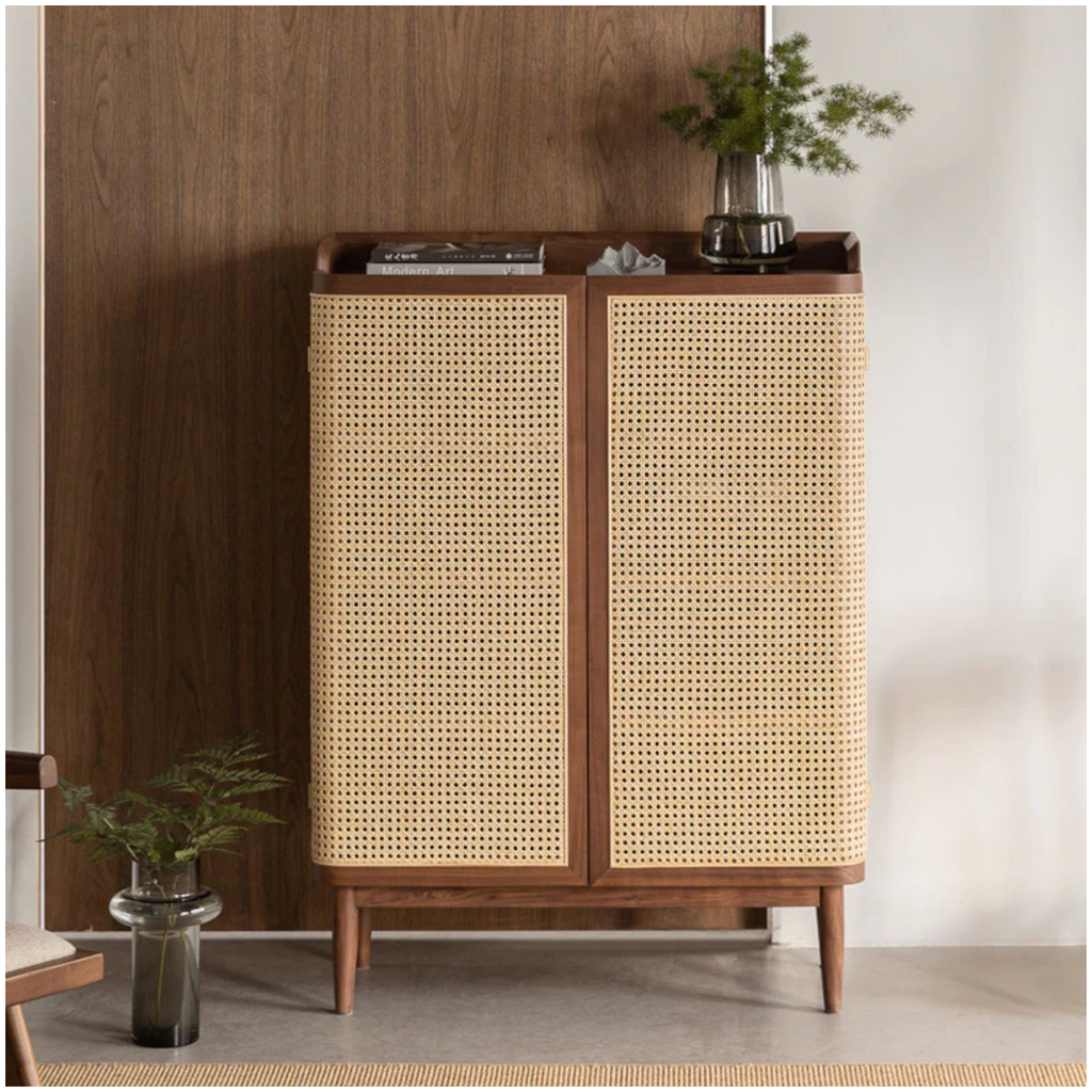 Nismaaya Nakos Cane Shoe Rack Teak Wood & Cane