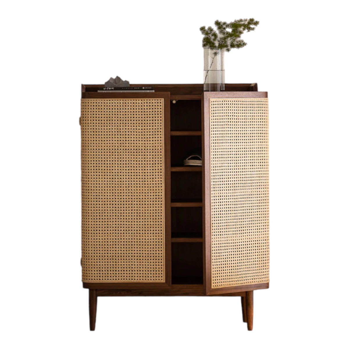 Nismaaya Nakos Cane Shoe Rack Teak Wood & Cane