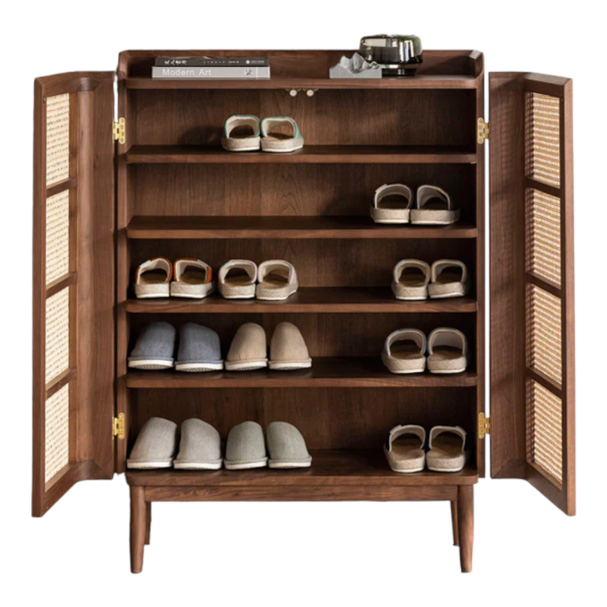 Nismaaya Nakos Cane Shoe Rack Teak Wood & Cane