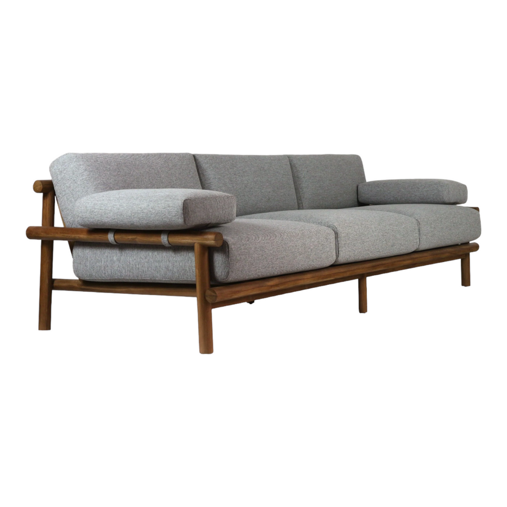 Teak Sofa with Grey Linen Fabric