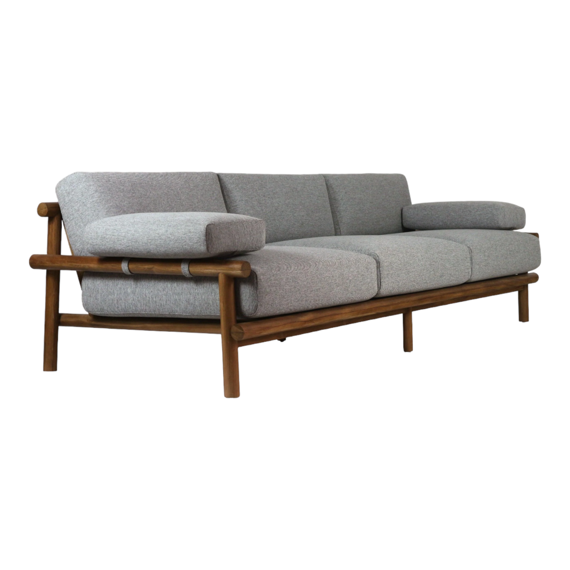 Teak Sofa with Grey Linen Fabric