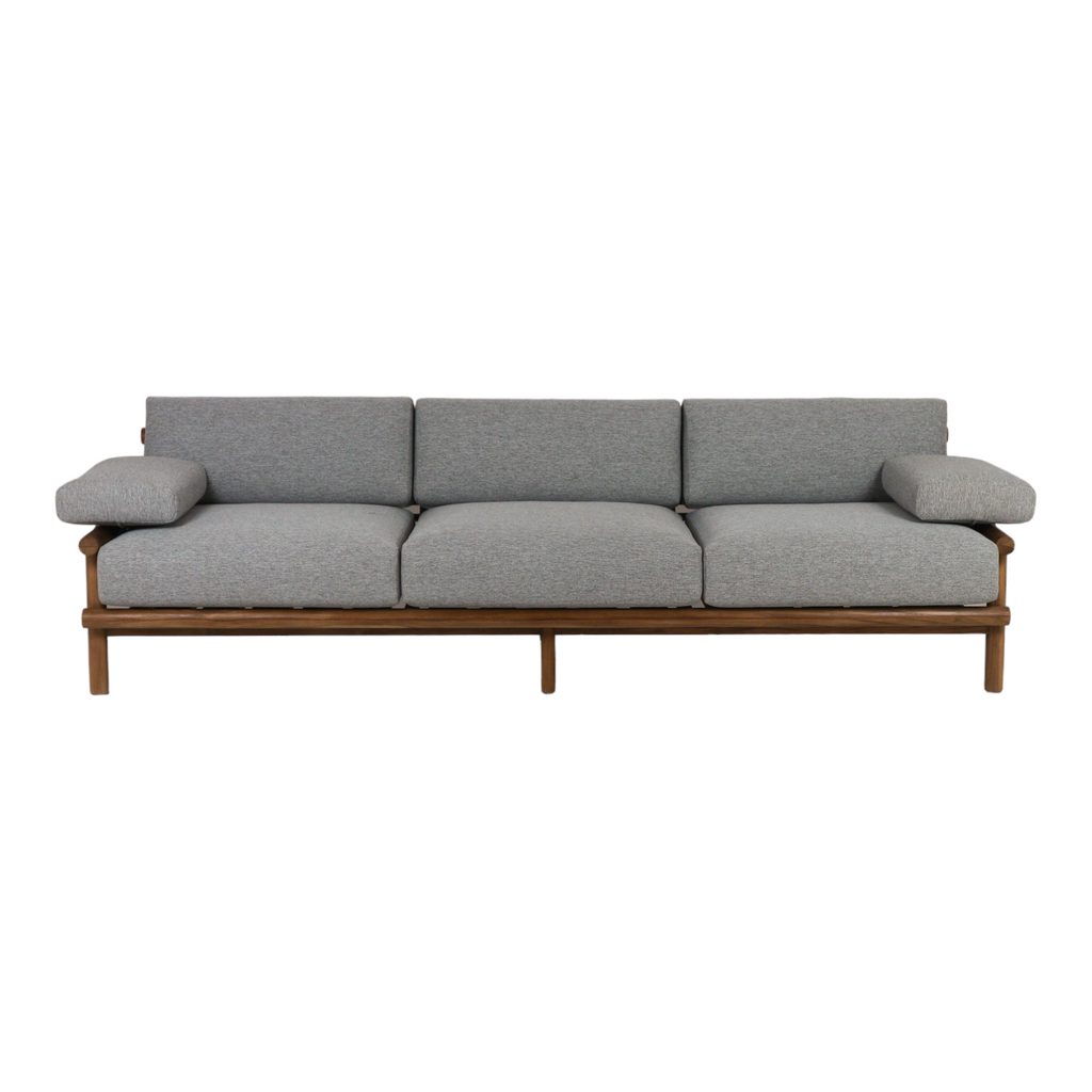 Teak Sofa with Grey Linen Fabric