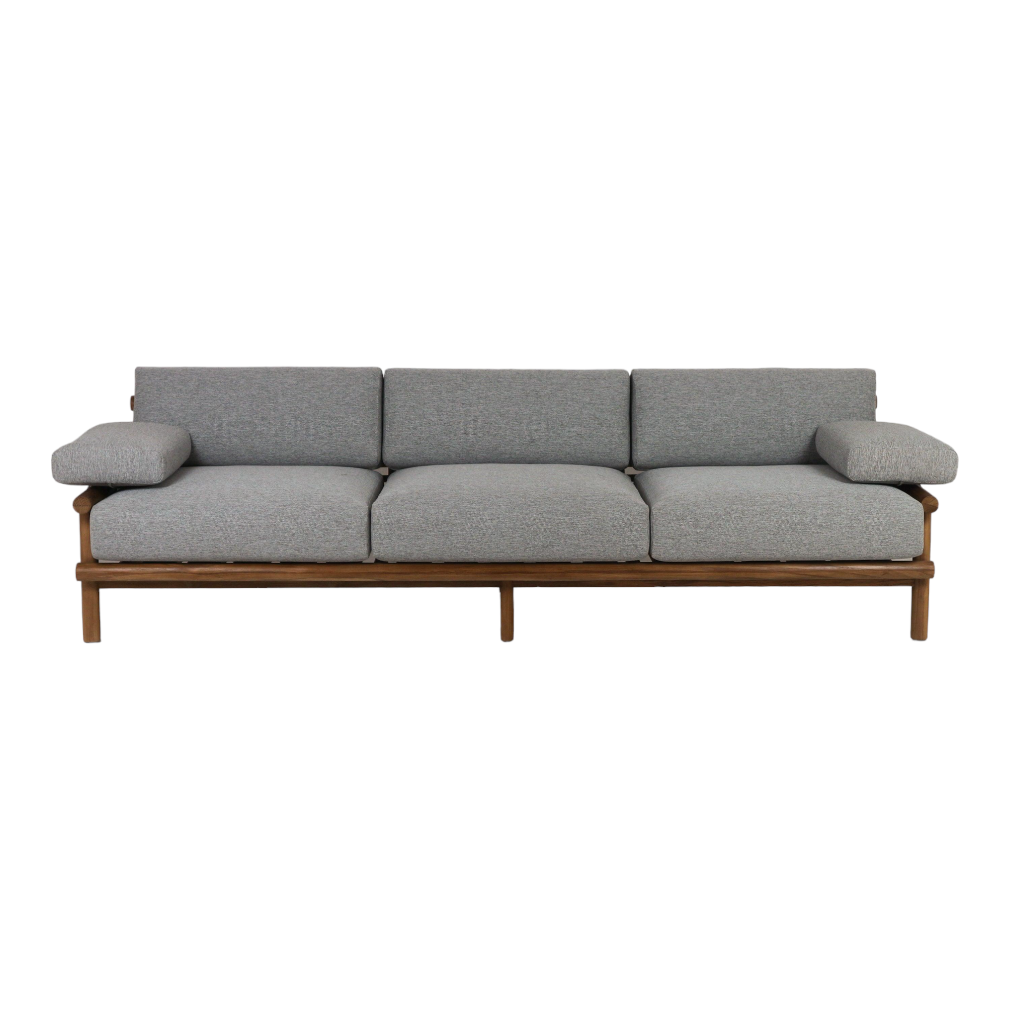 Teak Sofa with Grey Linen Fabric