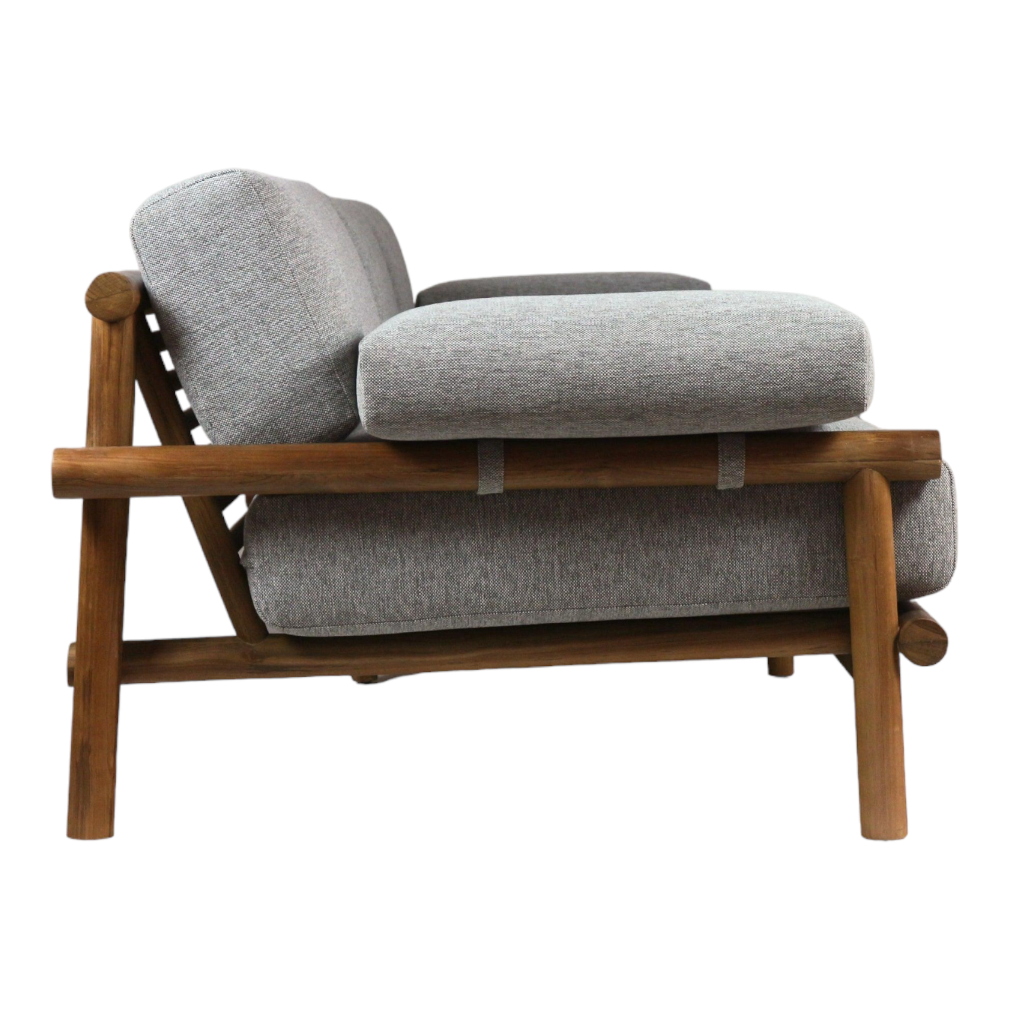 Teak Sofa with Grey Linen Fabric