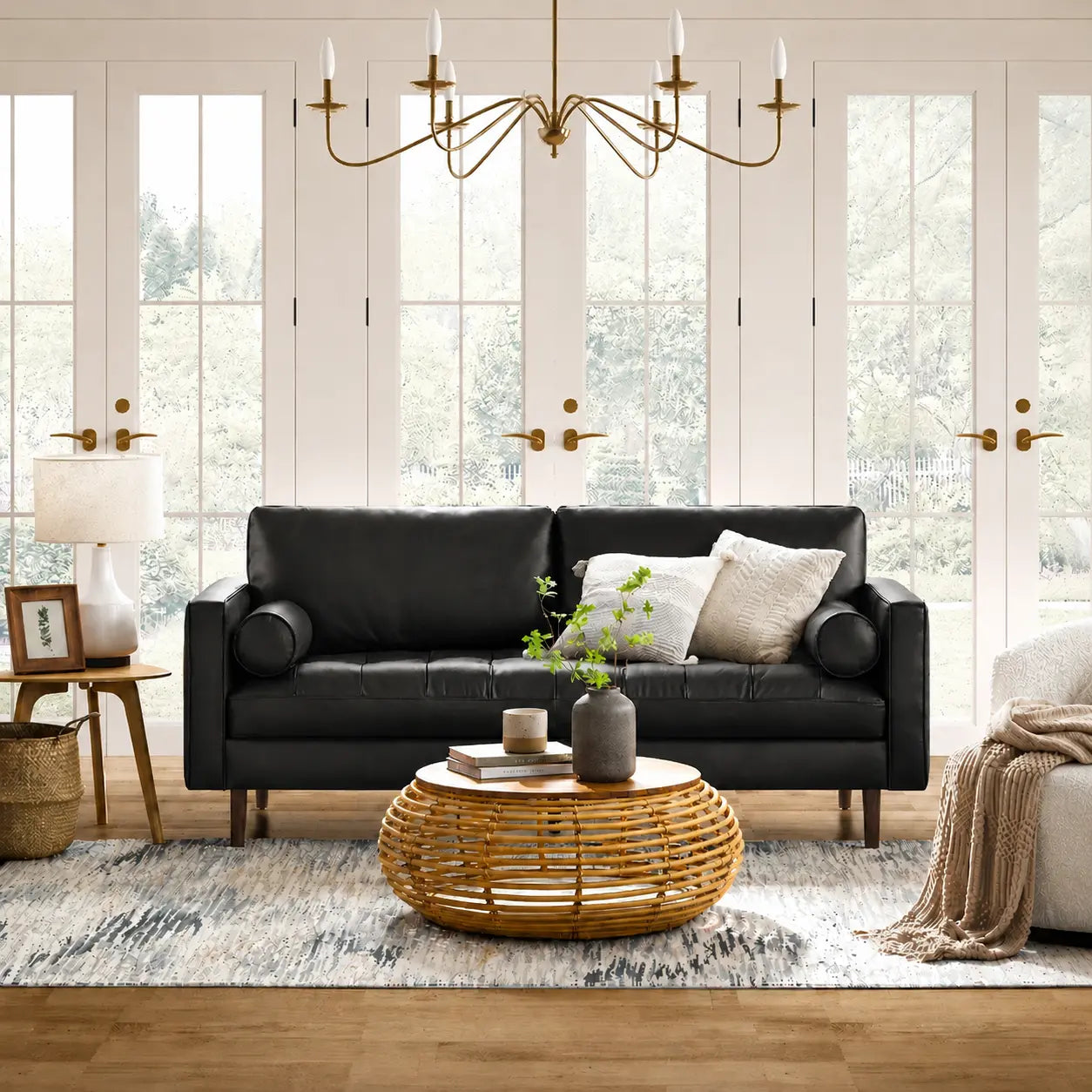 Patrice Leather 3 Seater Sofa (Black)
