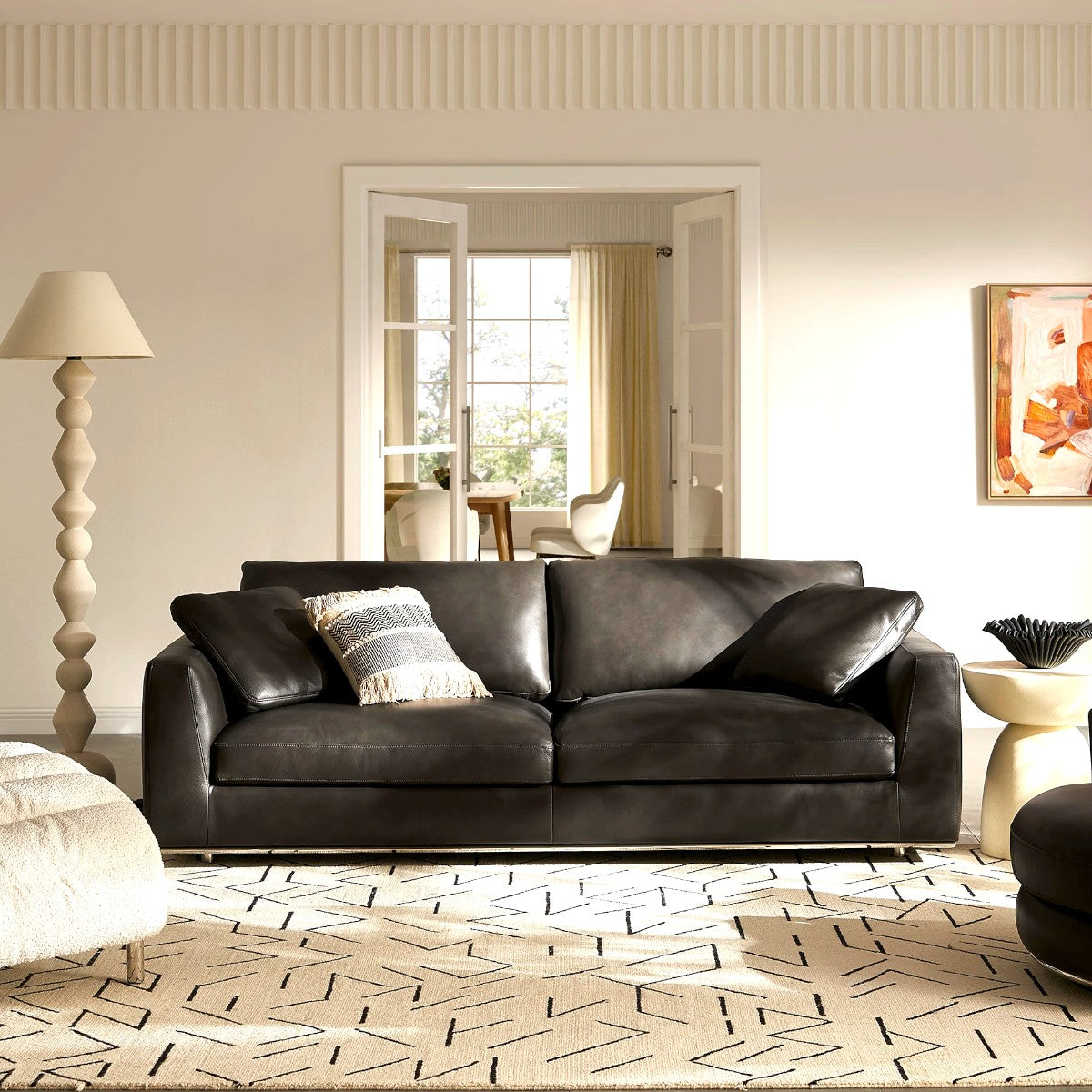 Petrit Leather 3 Seater Sofa