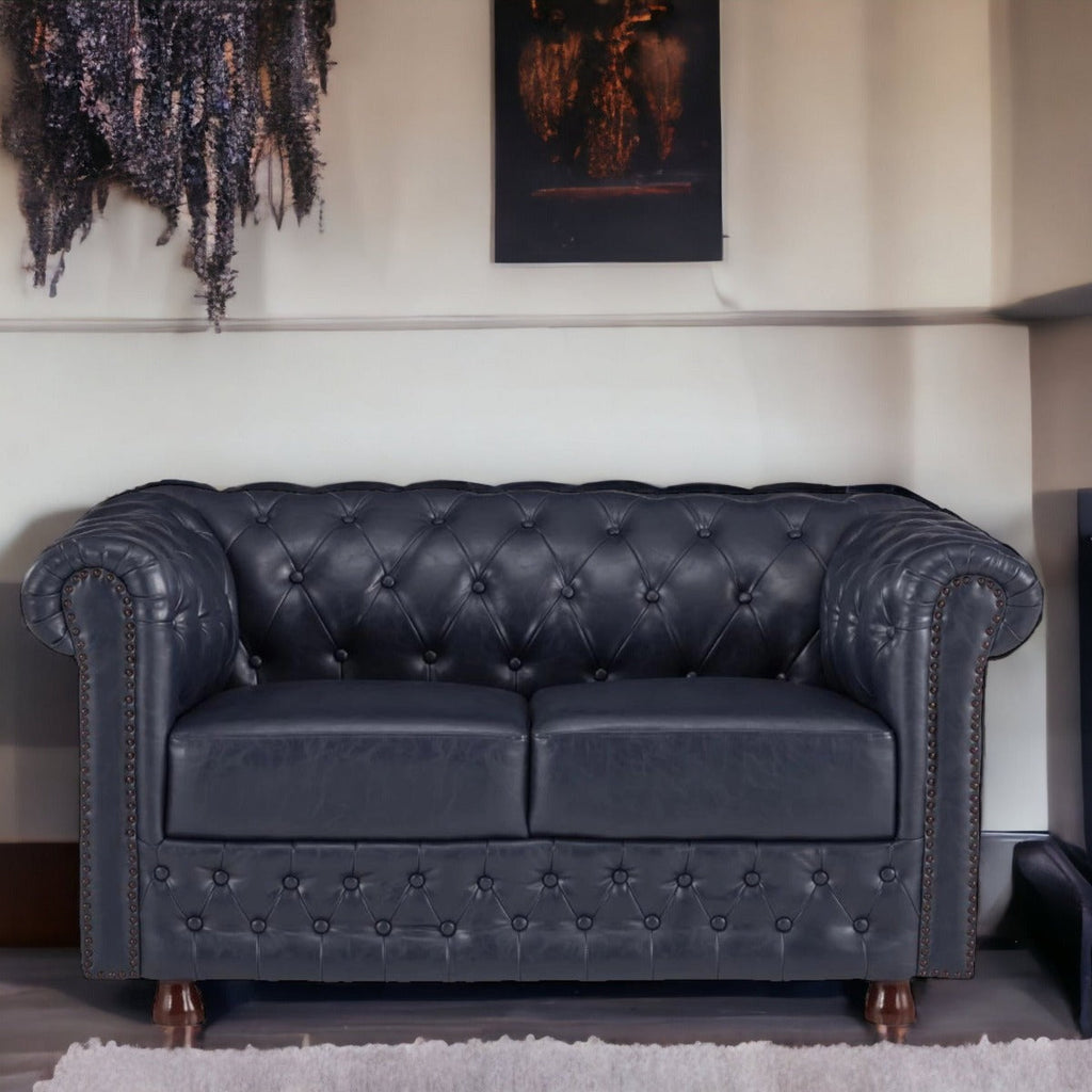 Basile Traditional Chesterfield 2 Seater Sofa Indigo Blue