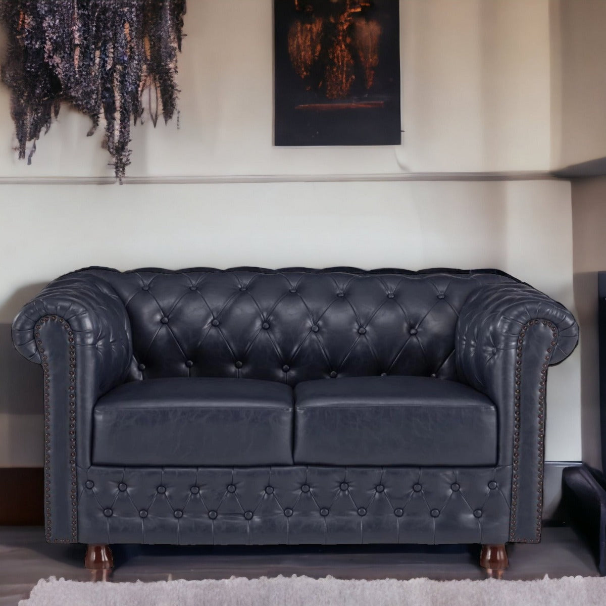 Basile Traditional Chesterfield 2 Seater Sofa Indigo Blue