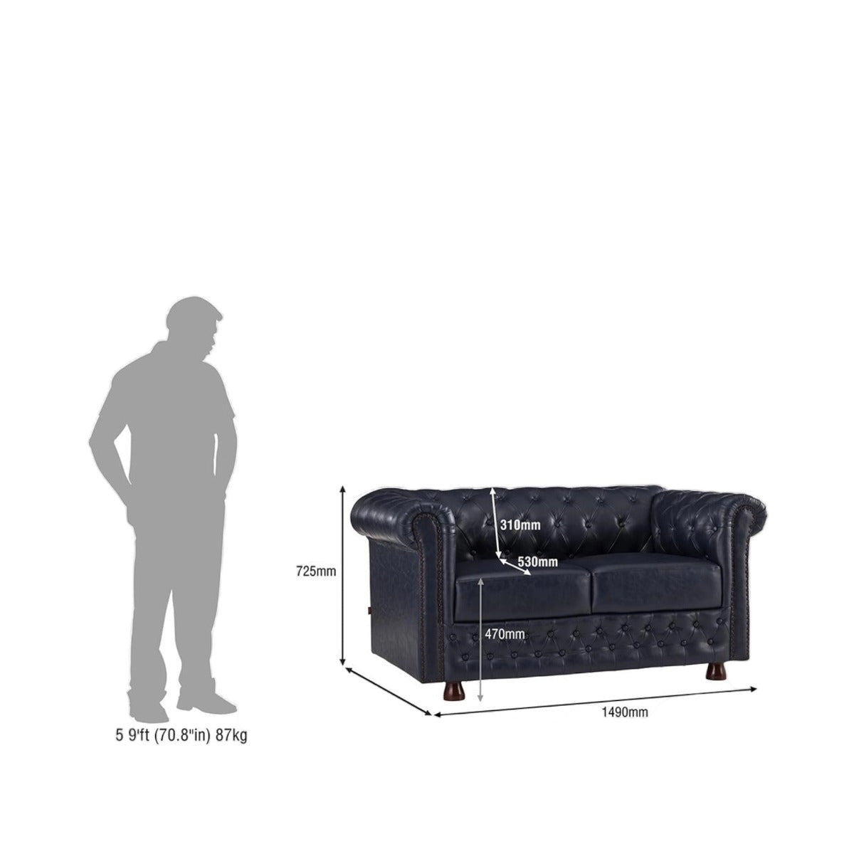Basile Traditional Chesterfield 2 Seater Sofa Indigo Blue