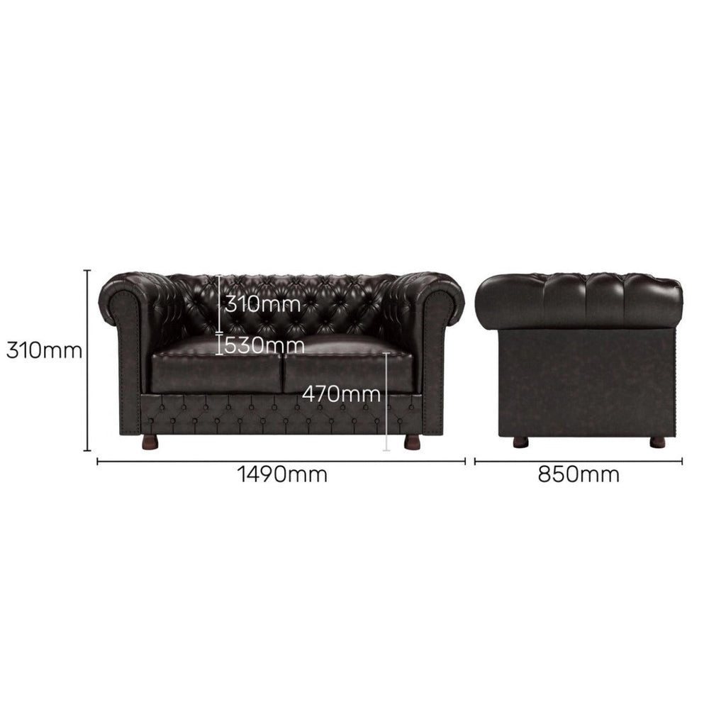 Nismaaya Camryn Traditional Chesterfield 2 Seater Sofas Dark Brown